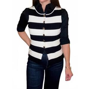 NEW EVENUEL striped button up knit top in black